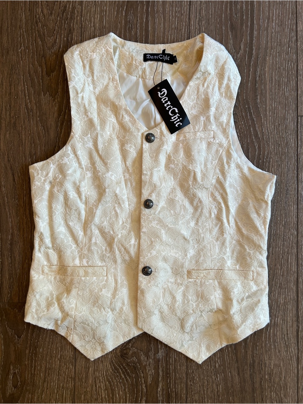 Chic Cream Brocade Men's Vest - Elegant Formal Waistcoat